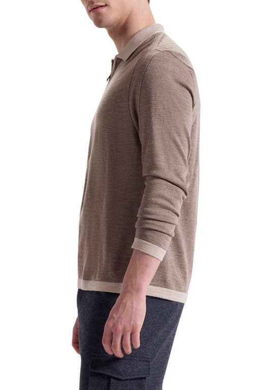 Bugatchi Long Sleeve Merino Wool Quarter Zip Polo Sweater In Brown