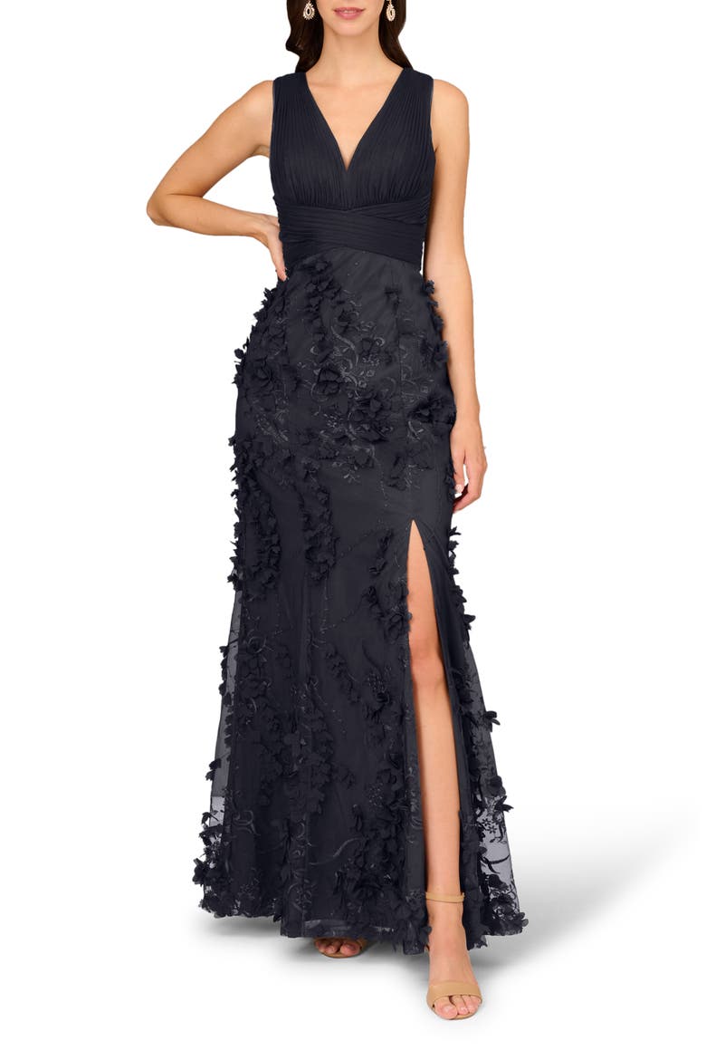 Embroidered Mesh Trumpet Gown, Main, color, TWILIGHT BLUE