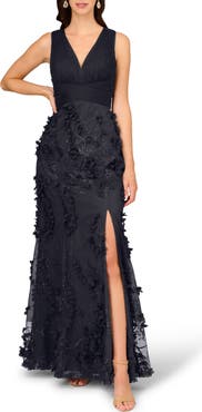 Aidan Mattox by Adrianna Papell Embroidered Mesh Trumpet Gown