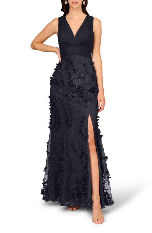 Aidan Mattox By Adrianna Papell Embroidered Mesh Trumpet Gown In Blue