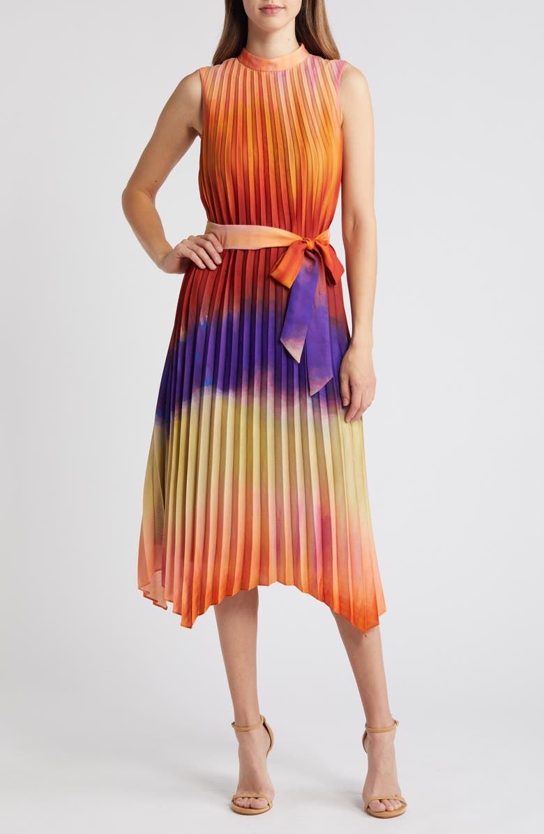 Tahari ASL Ombr Colorblock Pleated Midi Dress | Nordstromrack