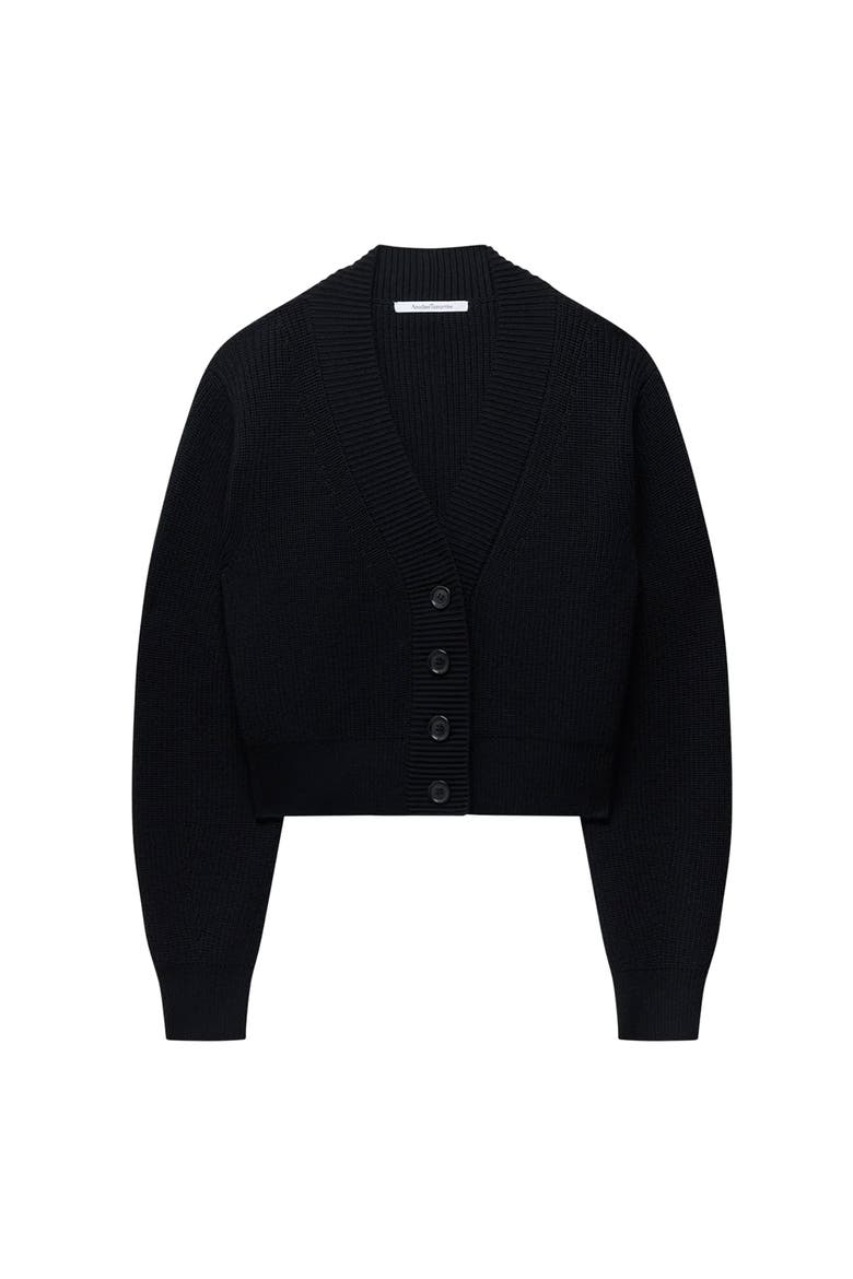 Rib Cropped Cardigan, Alternate, color, Black