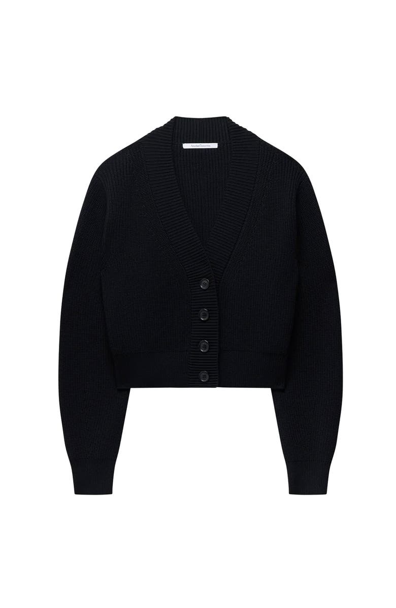 Another Tomorrow Rib Cropped Cardigan, Alternate, color, Black