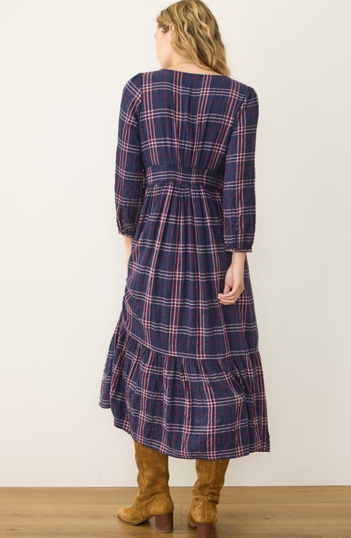 Marine Layer Maeve Plaid Long Sleeve Tiered Midi Dress In Multi