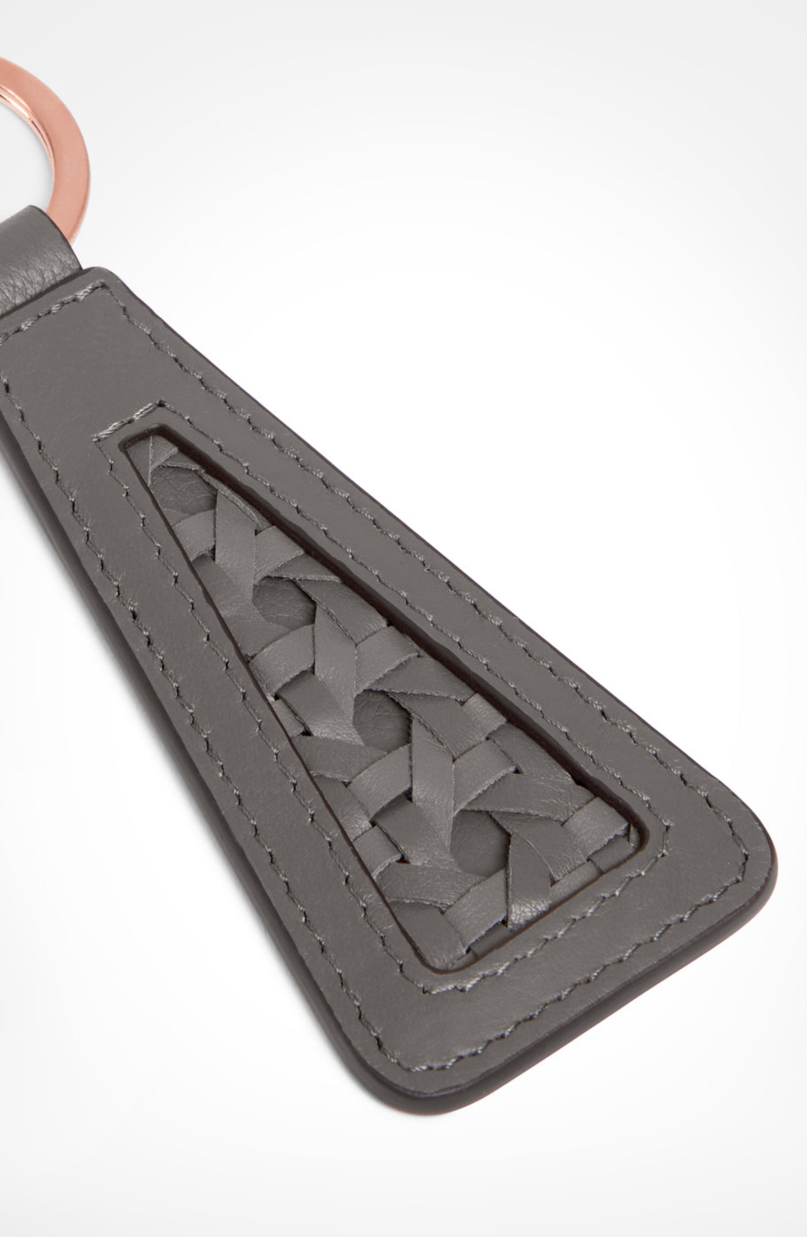 Paglia di Vienna Weave Calfskin Keyring, Alternate, color, Elephant Grey
