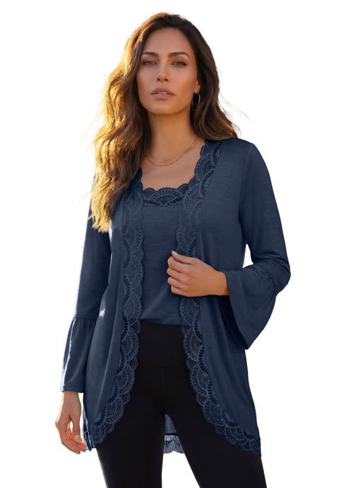 Lace-Detailed Cardigan And Tank Set