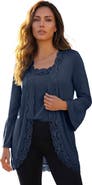 Roaman's Lace-Detailed Cardigan And Tank Set