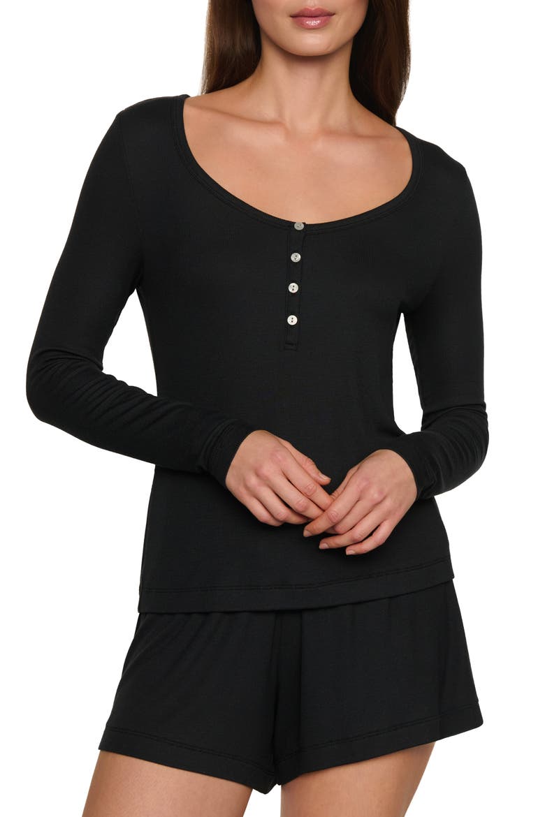 Dream Rib Long Sleeve Pajama Henley, Main, color, BLACK