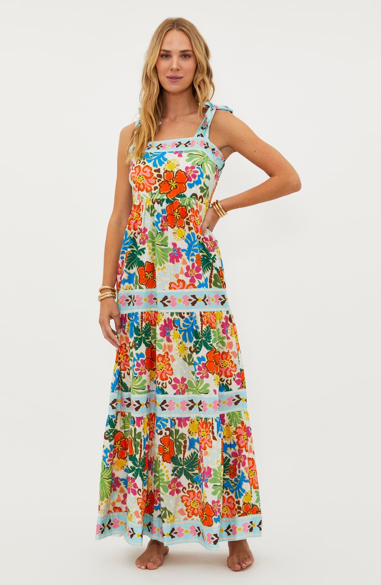Beach Riot Floral Tie Strap Cotton Maxi Sundress, Alternate, color, Tropical Sands