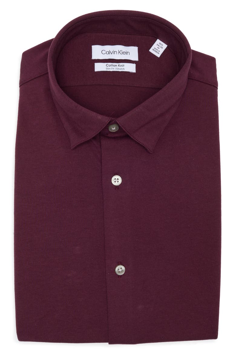 Slim Fit Stretch Cotton Knit Dress Shirt, Alternate, color, WINE
