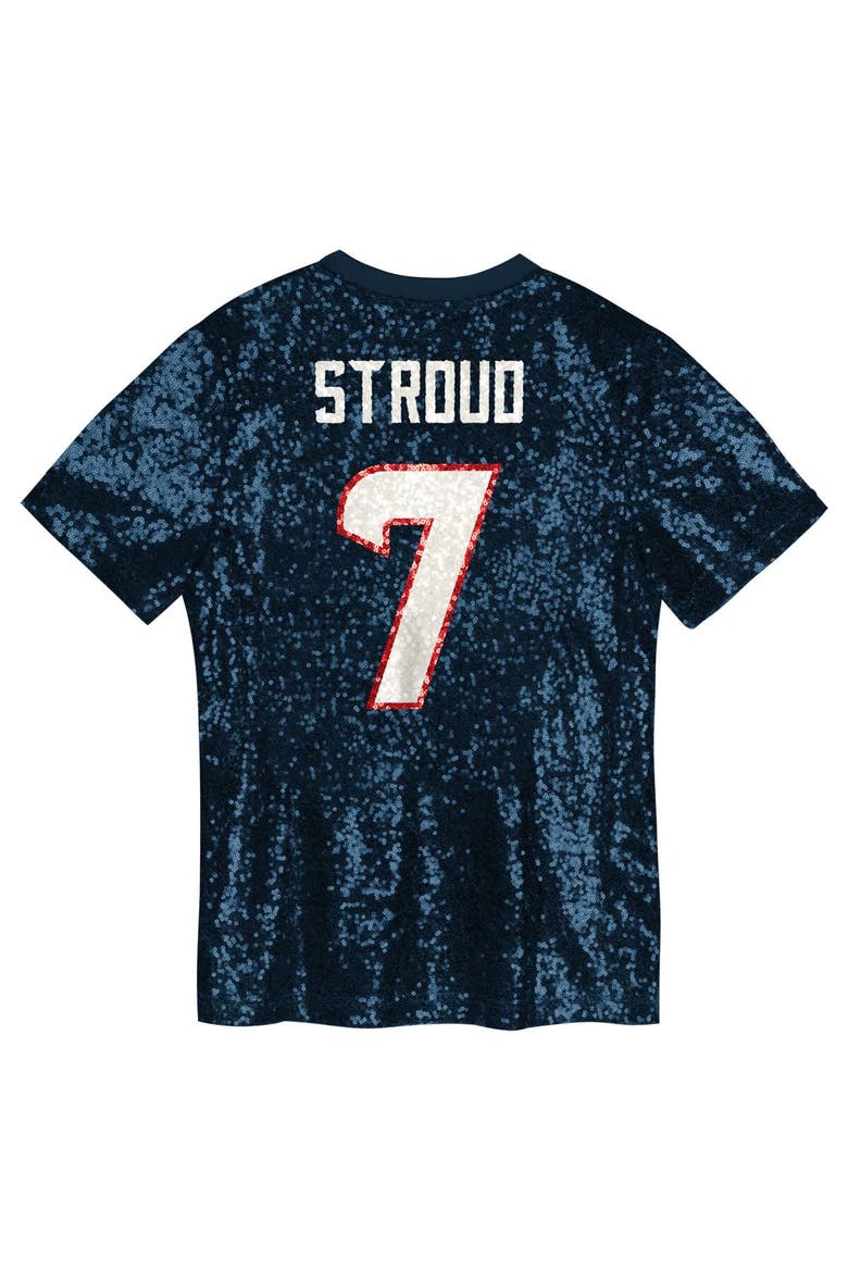 Girls Youth C.J. Stroud Navy Houston Texans Sequin V-Neck Fashion Jersey, Alternate, color, Navy