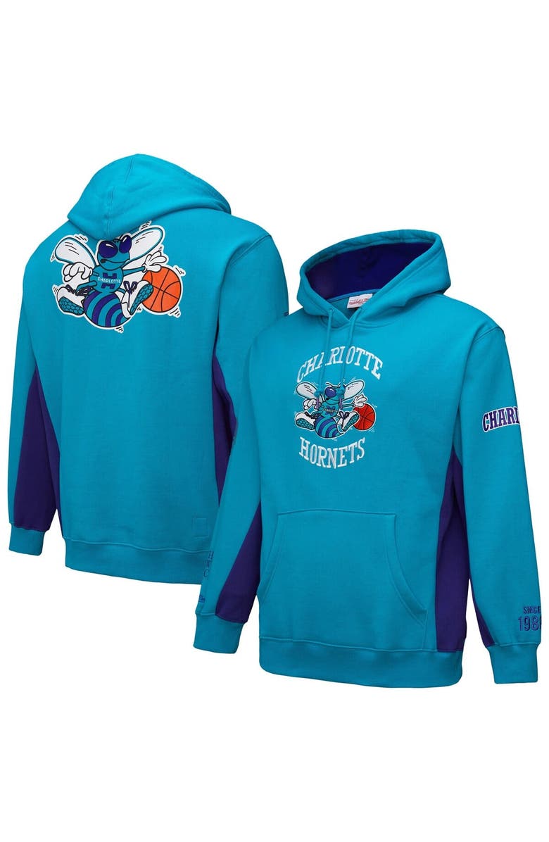 Mitchell & Ness Men's Mitchell & Ness Teal Charlotte Hornets Hardwood Classics Team Origins Fleece Pullover Hoodie, Main, color, 