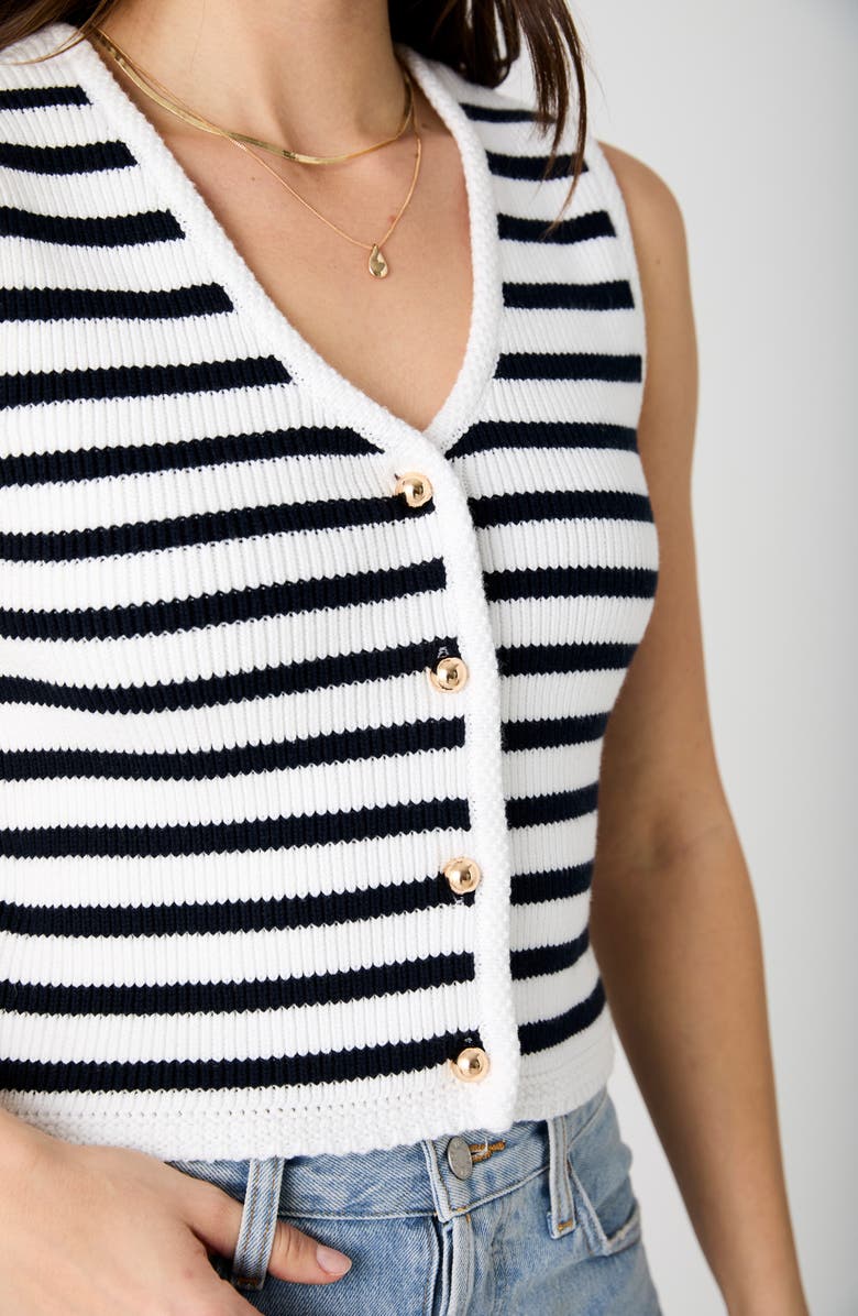 French Connection Cotton Stripe Sweater Vest, Alternate, color, Summer White/ Marine