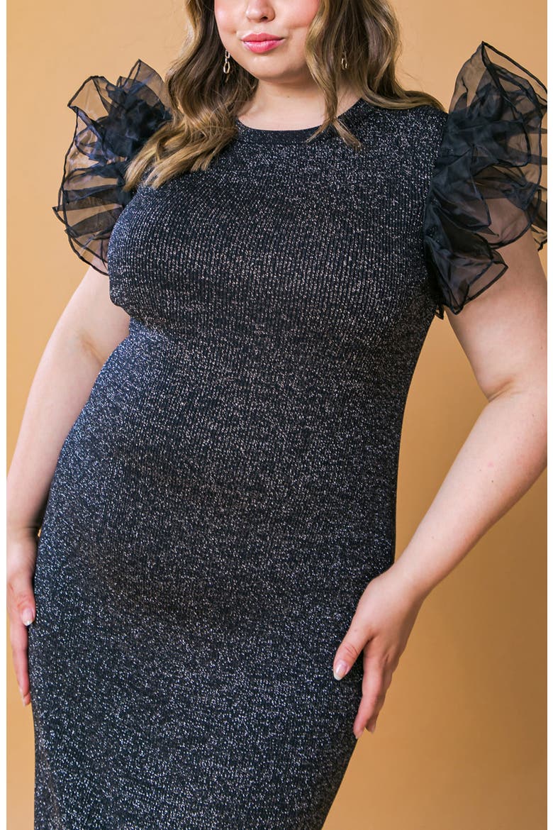 Ruffle Metallic Sweater Dress, Alternate, color, BLACK METALLIC
