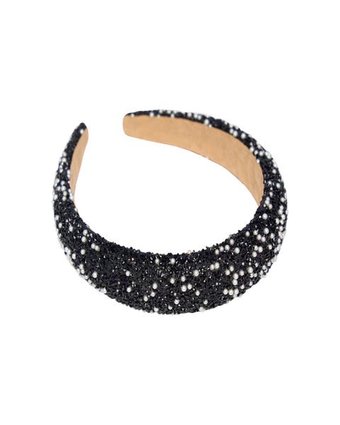Beaded and pearl thick puff headband