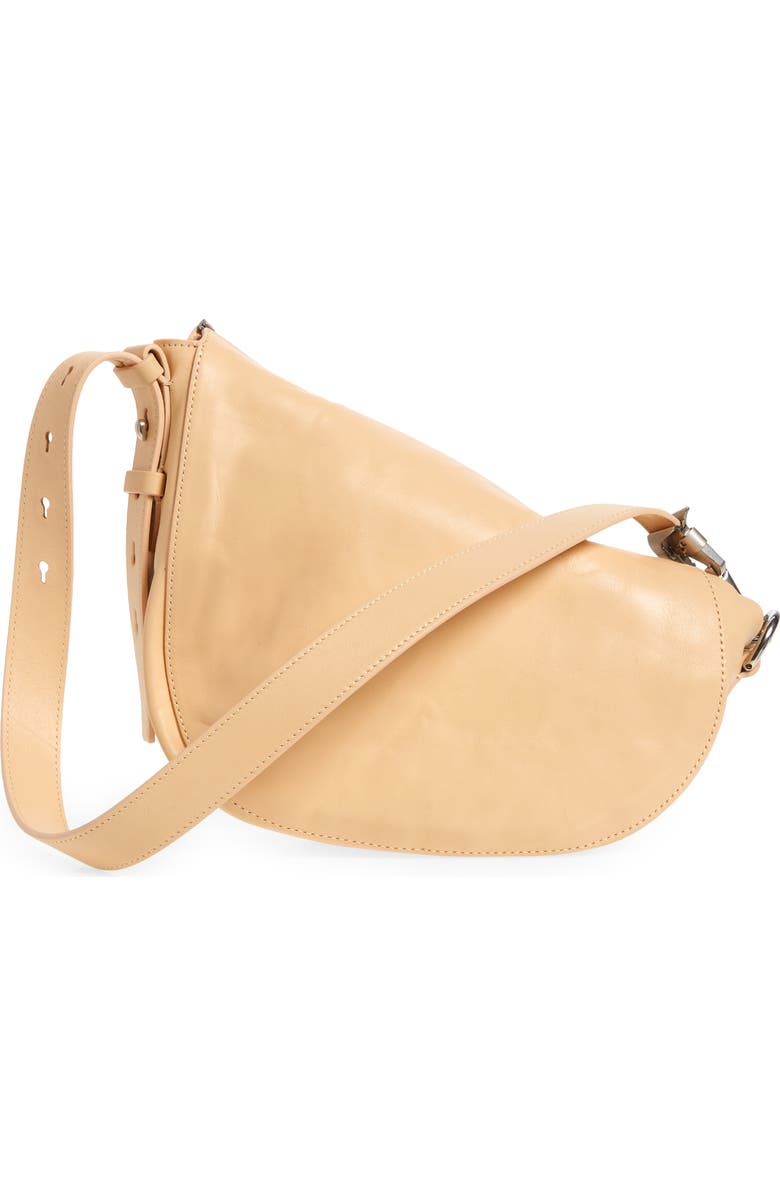 Burberry Small Knight Asymmetric Crinkle Leather Shoulder Bag, Alternate, color, Beige