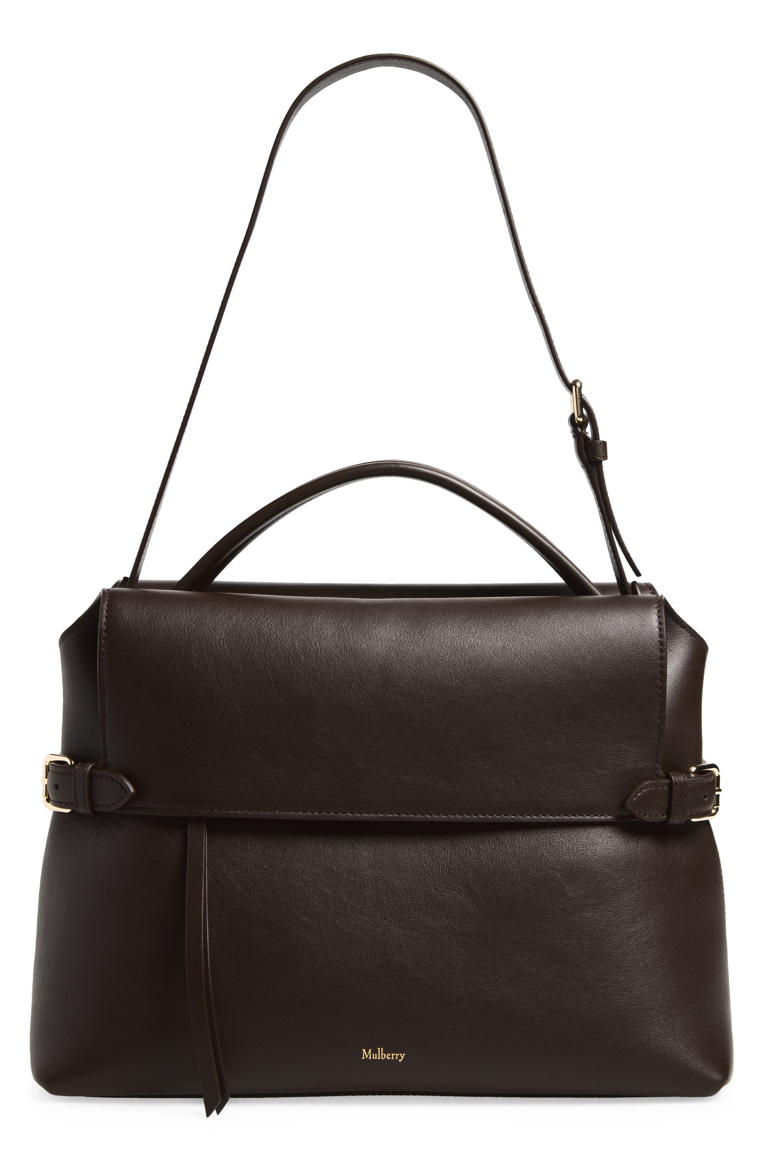 Stevie Leather Top Handle Bag, Alternate, color, EBONY