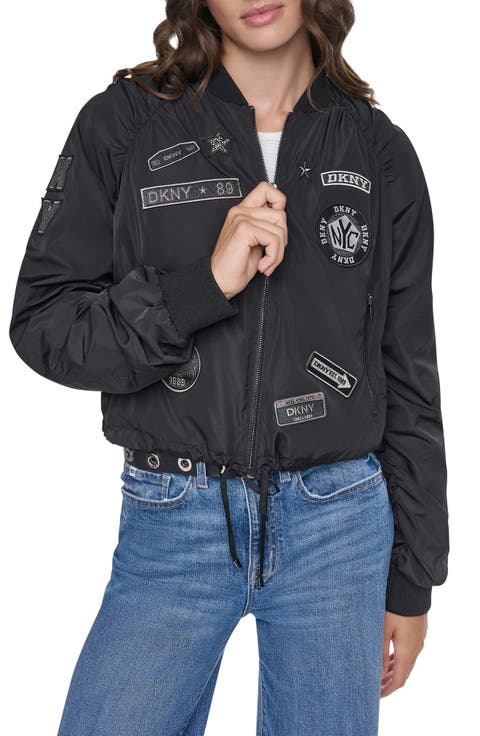 Ruched Pins & Patches Bomber Jacket