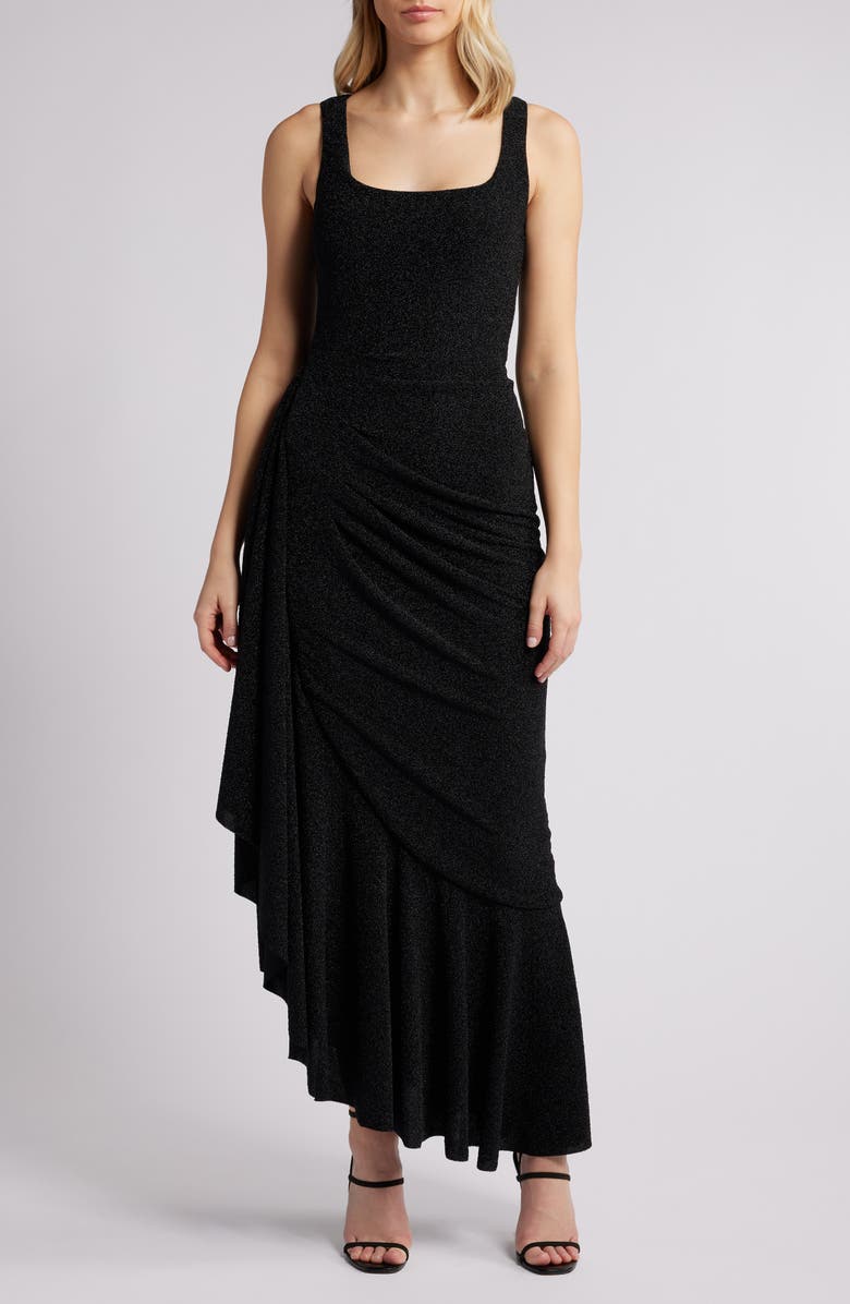 Black Halo Jewel Sleeveless Gathered Evening Gown, Main, color,