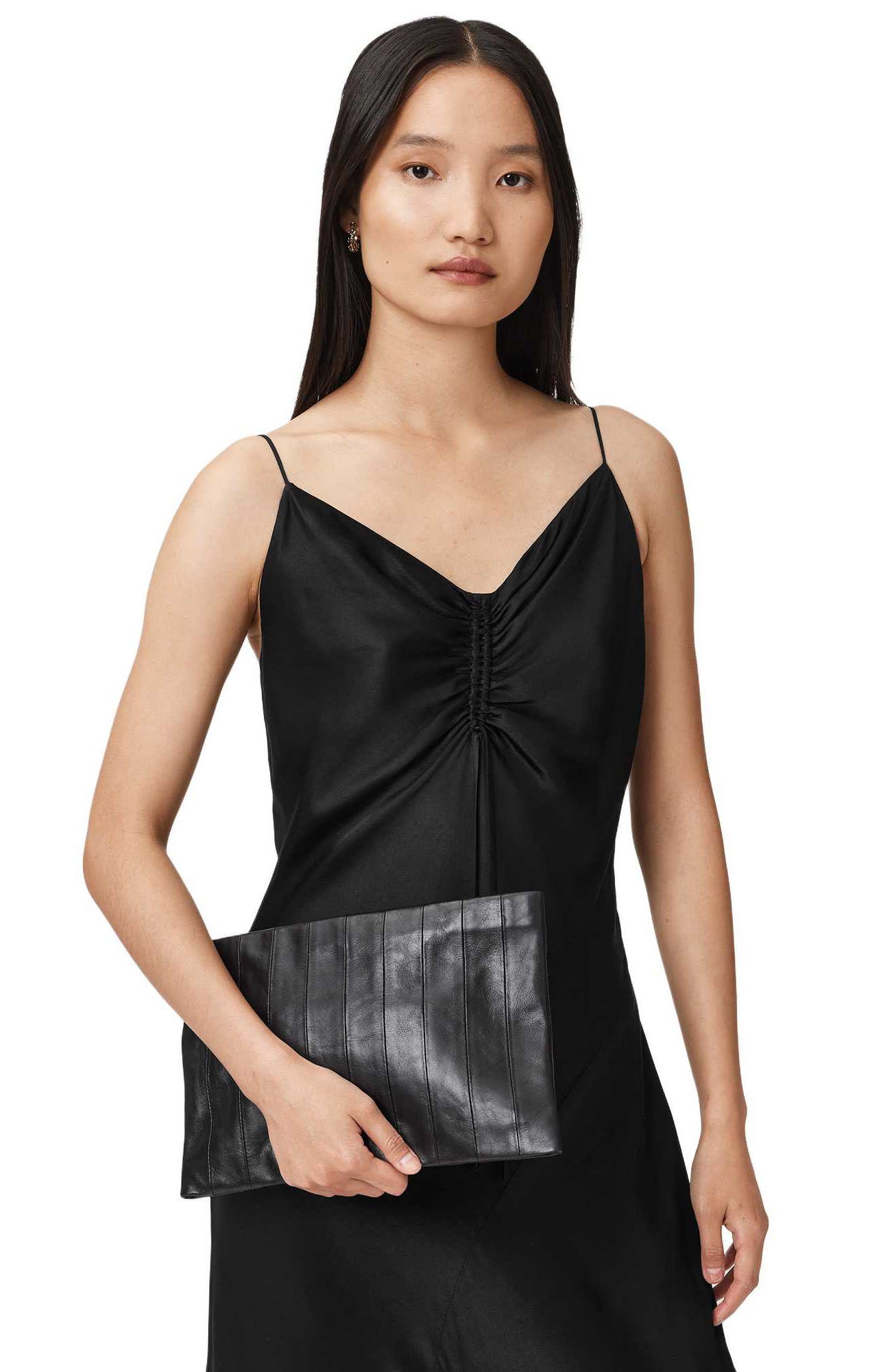 AllSaints Bettina Paneled Leather Clutch, Alternate, color, Black