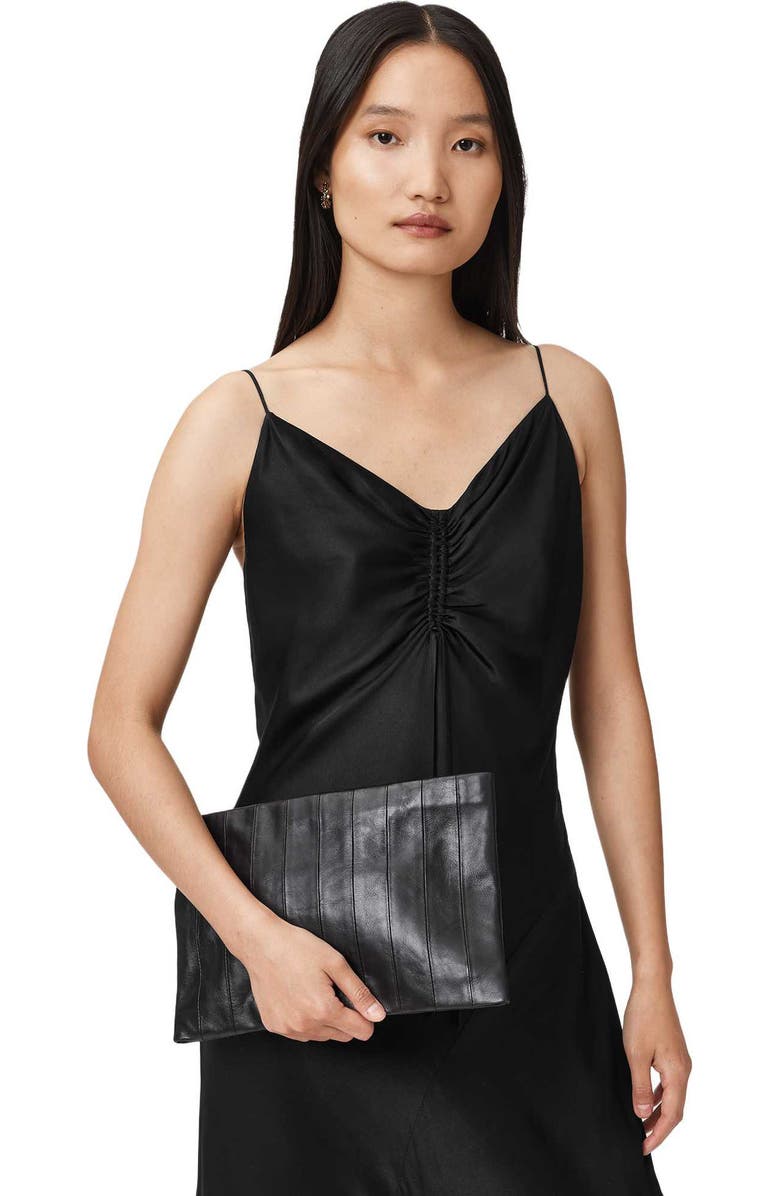 AllSaints Bettina Paneled Leather Clutch, Alternate, color, Black