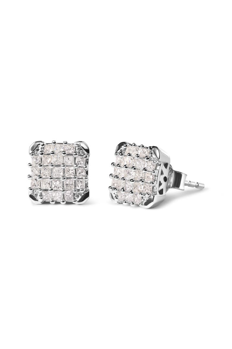 10K White Gold 3/4 Cttw Princess Diamond Composite Open Frame Stud Earrings, Alternate, color, White