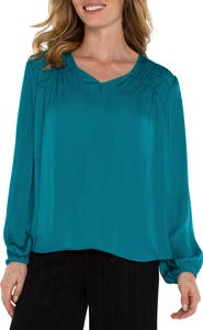 Liverpool Shirred V-Neck Top
