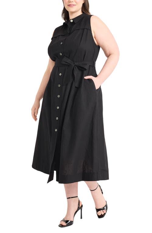 Maggy London Tie Waist Sleeveless Maxi Shirtdress