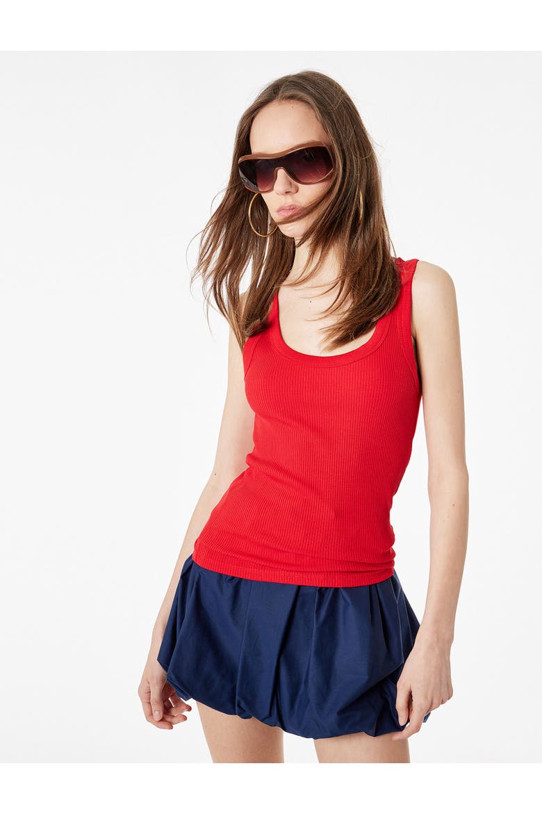 Scoop Neck Ribbed Cotton Tank Top, Alternate, color, RED