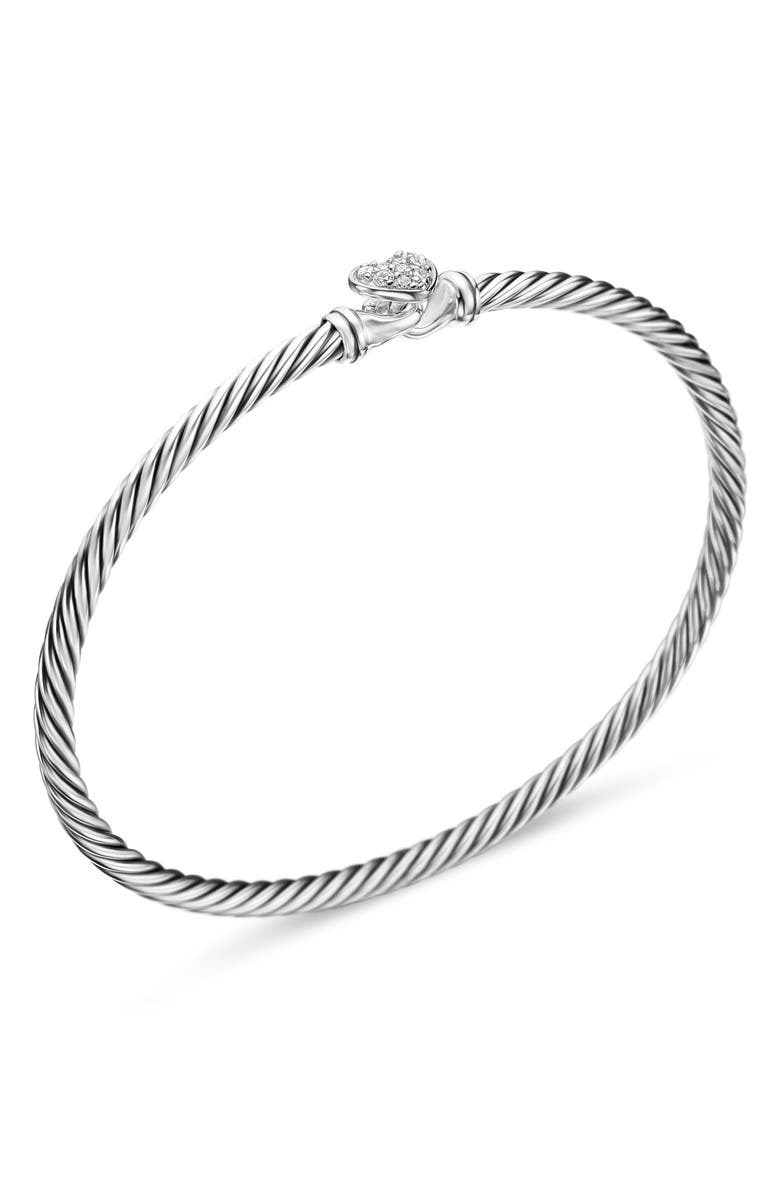 David Yurman Cable Collectibles<sup>®</sup> Diamond Heart Bracelet, Alternate, color, Silver Pave