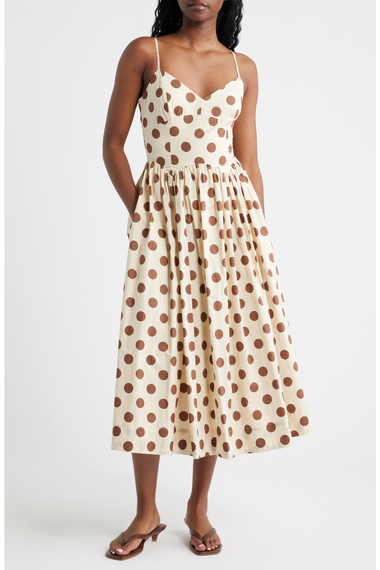 Everly Dot Sleeveless Midi Dress, Main, color, CREAM BROWN