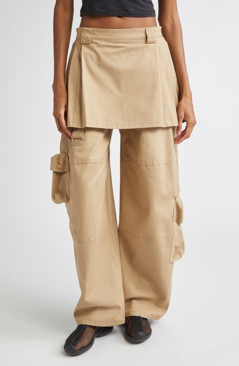 Lawn Plaid Skirt Overlay Cargo Pants