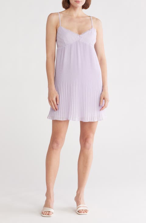 Lace Trim Pleated Babydoll Dress