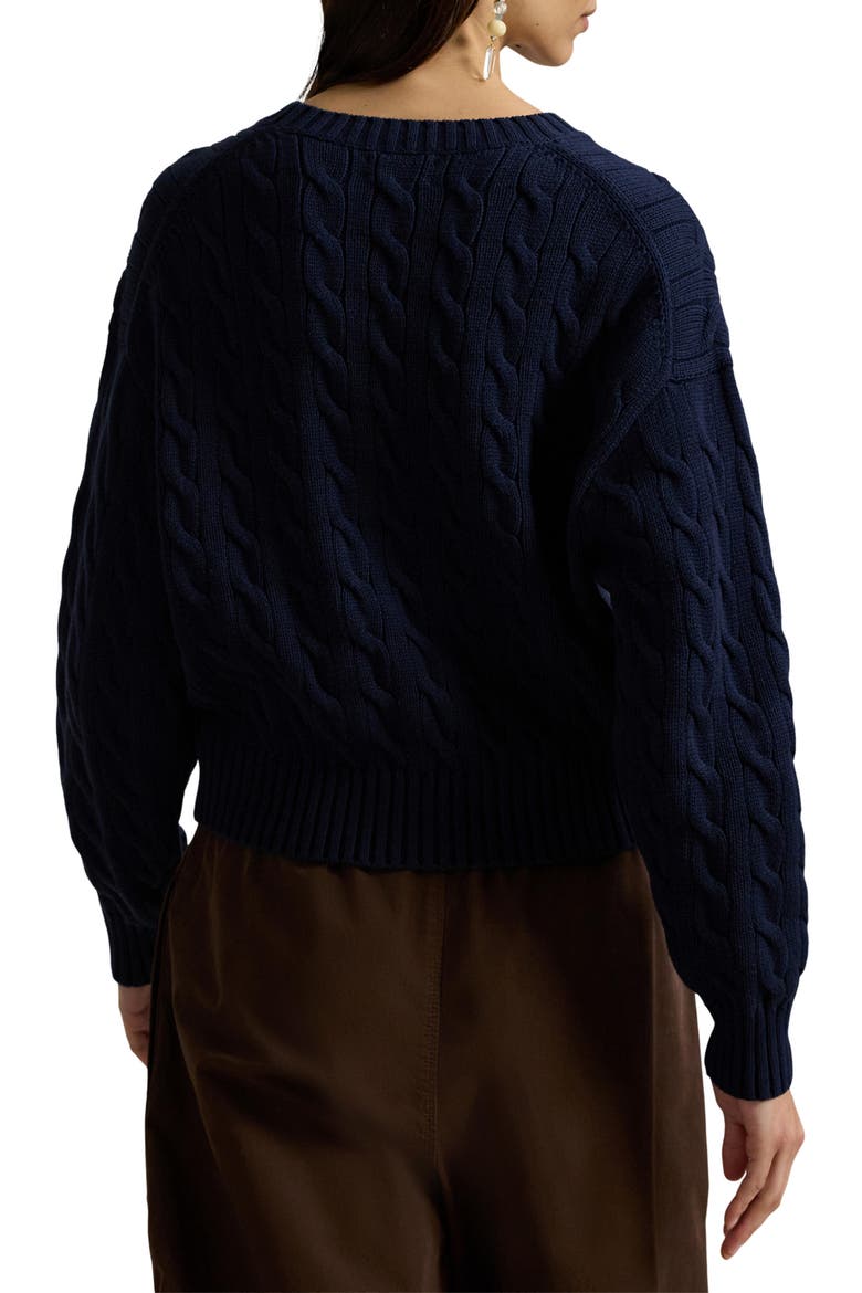 Cable Knit Crewneck Sweater, Alternate, color, HUNTER NAVY