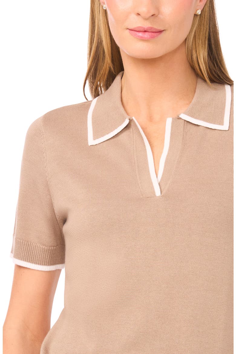 Tipped Johnny Collar Short Sleeve Sweater, Alternate, color, WEATHERED TEAK