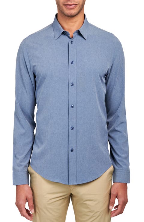Slim Fit Solid 4-Way Stretch Performance Long Sleeve Shirt