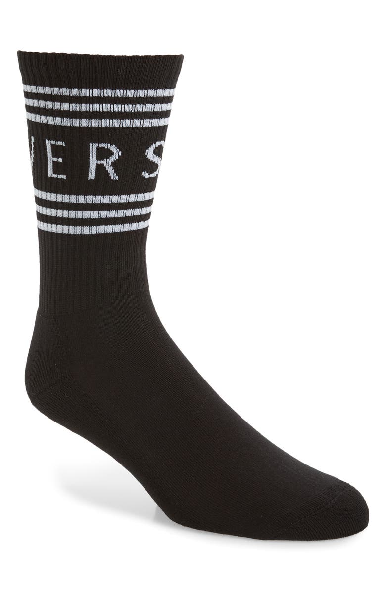 Versace Logo Cotton Blend Crew Socks, Main, color, 