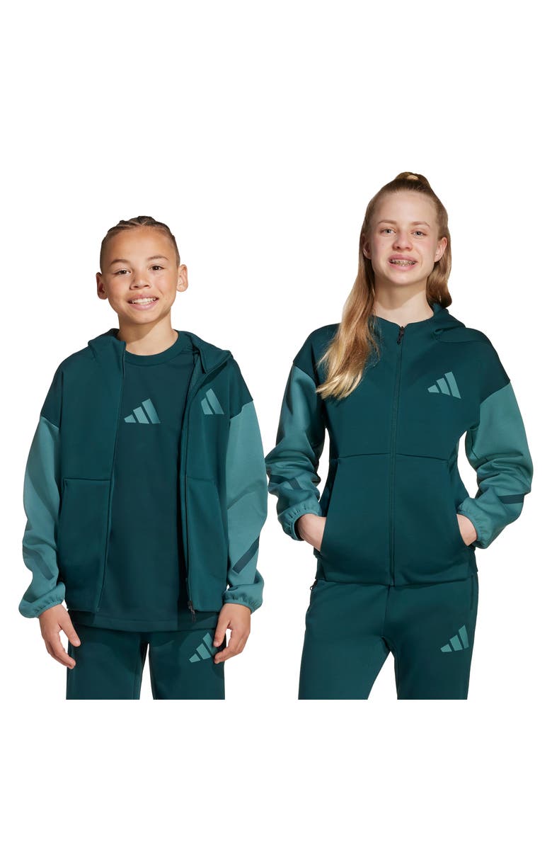 adidas Originals Kids' ZNE Zip Hoodie, Alternate, color, Aurora Ivy/ Preloved Teal