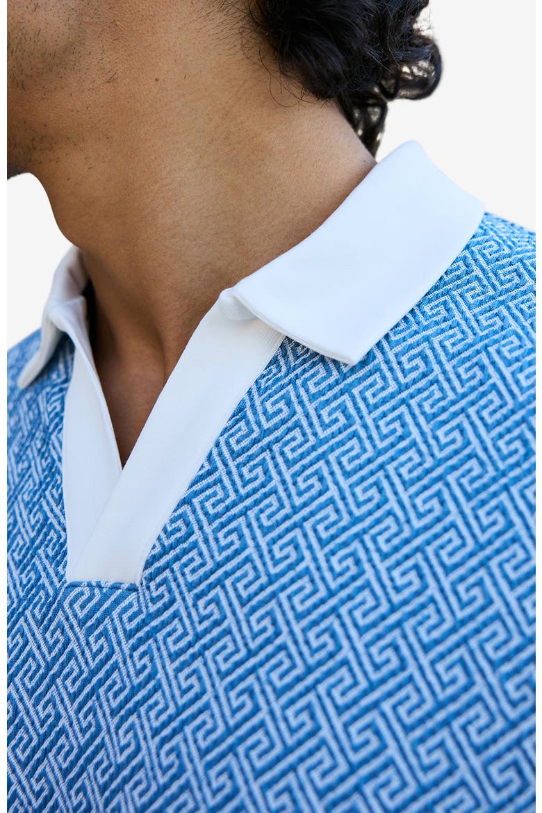 Calvi Swirl Geo Jacquard Slim Polo, Alternate, color, Medium Blue