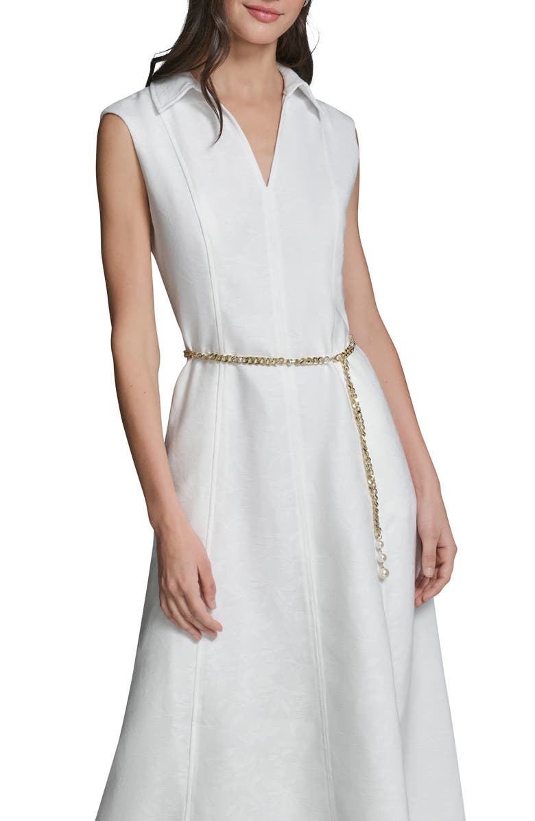 KARL LAGERFELD Floral Jacquard Midi Dress with Chain Belt, Alternate, color, 