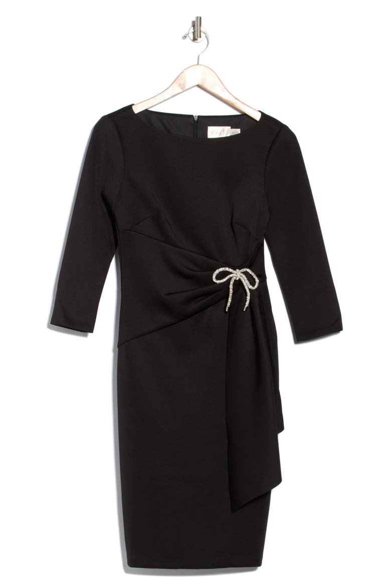 Crystal Bow Bateau Neck Sheath Dress, Main, color, BLK