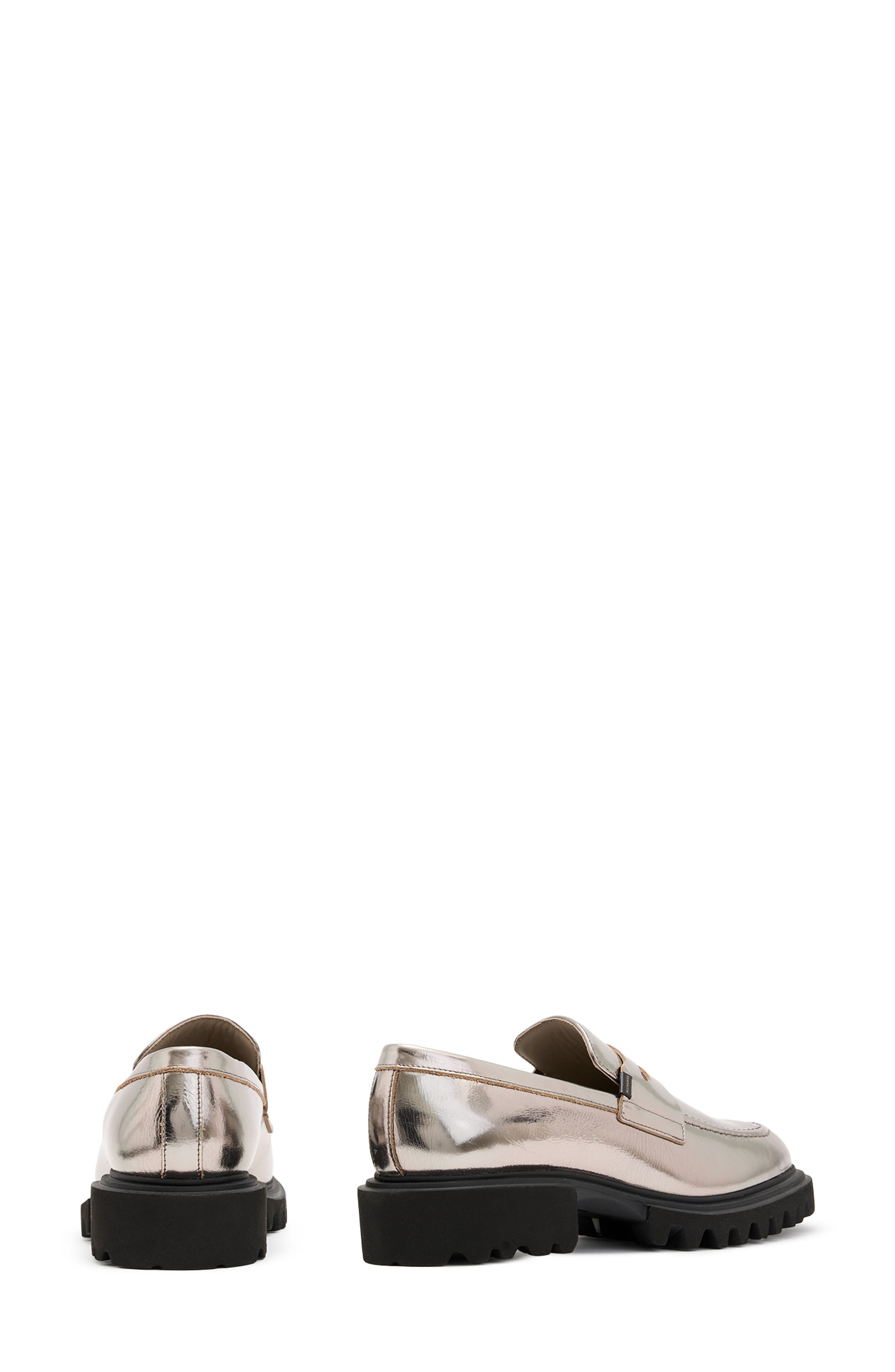 AllSaints Lola Lug Sole Penny Loafer, Alternate, color, Gunmetal Grey