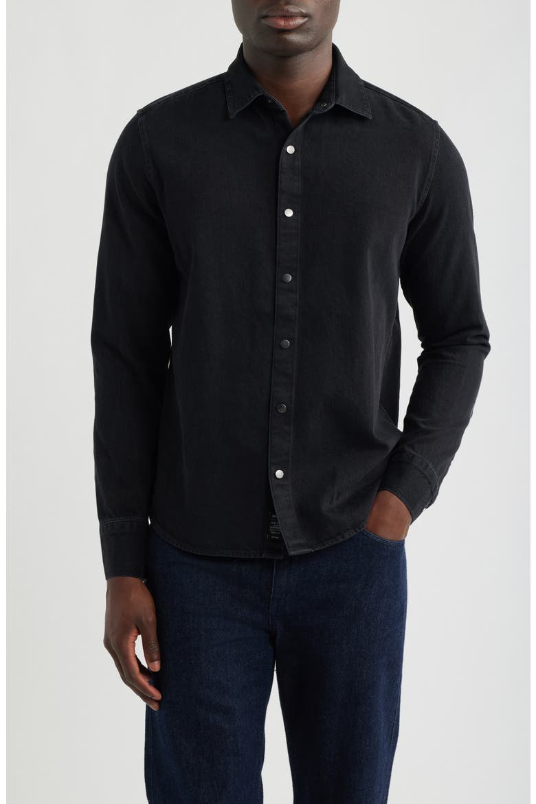 Cotton Twill Snap-Up Shirt, Main, color, BLACK INDIGO