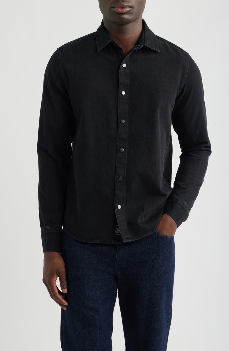 Mavi Jeans Cotton Twill Snap-Up Shirt, Main, color, Black Indigo