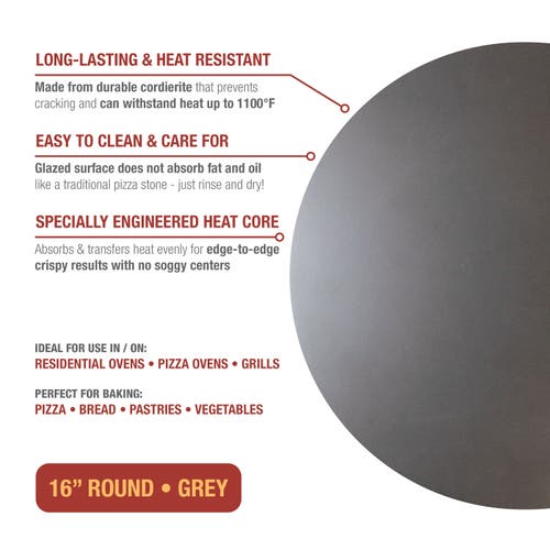 Old Stone Glazed Cordierite Round Pizza Stone, 16-inch In Gray