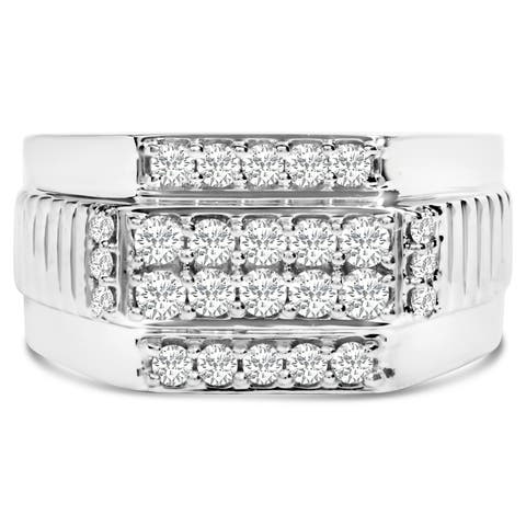 Men's Silver 1.00 Cttw Diamond Multi Row Band Ring
