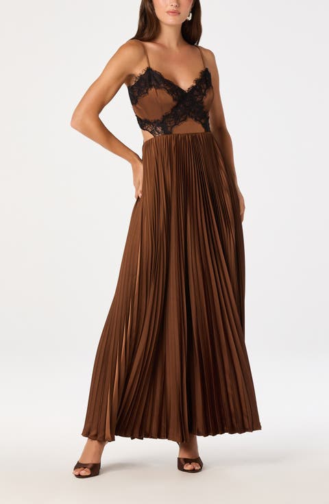 Andy Pleated Lace Detail Maxi Dress