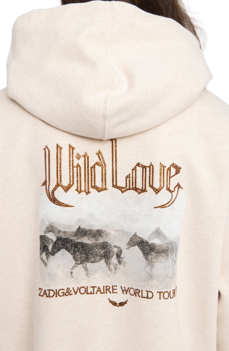 Zadig & Voltaire Mia Strass Front Zip Hoodie, Alternate, color, 