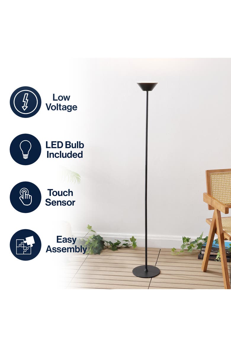 Elias Torchiere Metal Adjustable Height Rechargeable Cordless Integrated Portable Touch Sensor Dimmable LED Indoor/Outdoor Floor Lamp, Alternate, color, Black