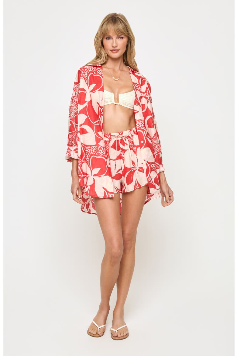 Rio Linen Cover-Up Tunic, Alternate, color, HIBISCUS BLOOM